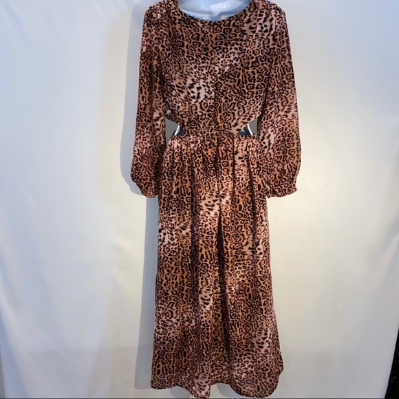 Anthropologie Cut Out Midi Dress in Brown Motif Brown animal print size XL NWT - Picture 10 of 17